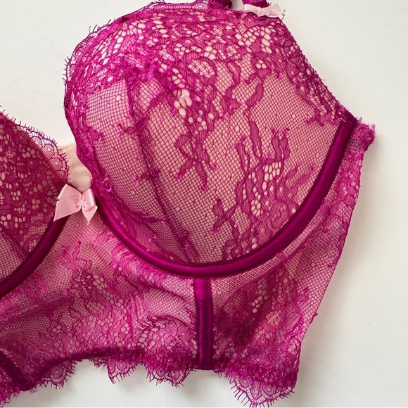 Victoria's Secret Bra Very Sexy Demi Lace Harness Corset Bustier Hot Pink Sz 36C - Picture 11 of 14